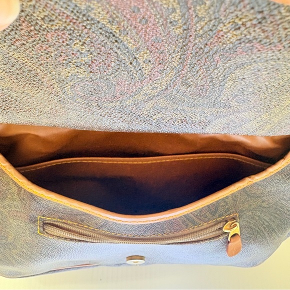 Vintage Longchamp Paisley Canvas Leather Messenger Bag Crossbody Satchel  Saddle - Picture 8 of 14